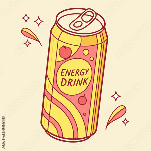 Pink and yellow energy drink can with sparkles beverage