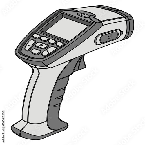 Handheld barcode scanner with lcd display on white background handheld scanner lcd display