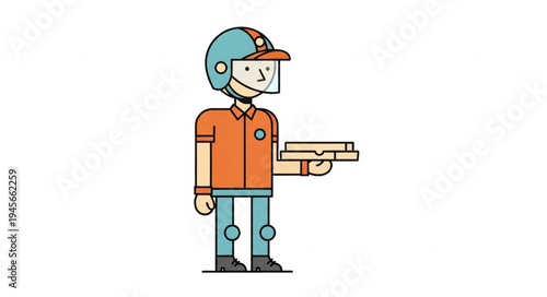 Illustration of a pizza delivery man with a helmet.