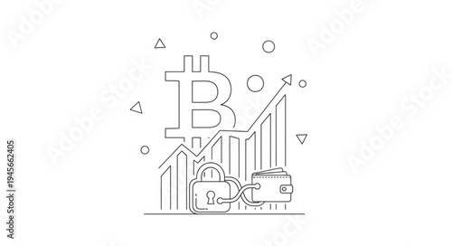 Bitcoin Growth Chart with Wallet and Padlock Illustration.