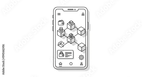 Smartphone displaying a blockchain network, symbolizing digital security and technology.