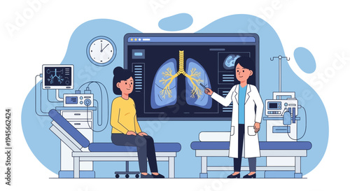 Doctor explaining lung scan to patient.