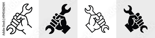 Set of Hand Holding Wrench Icons