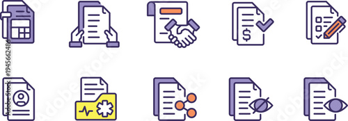 Icons representing various stages and types of document processing and management workflows