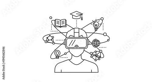 Virtual Reality Learning - A Student Immersed in Knowledge and Exploration.