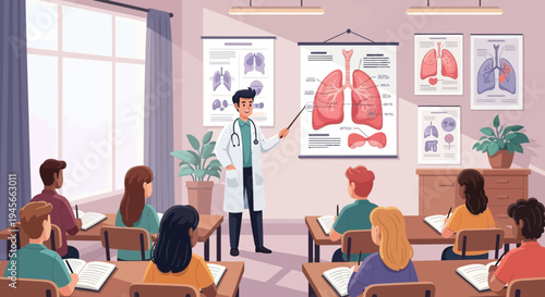 Medical professional teaching anatomy to students.