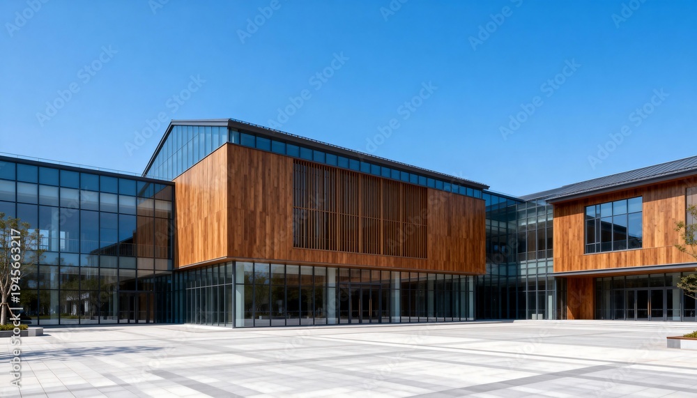 Obraz premium Modern Commercial Building with Glass and Wood Facade