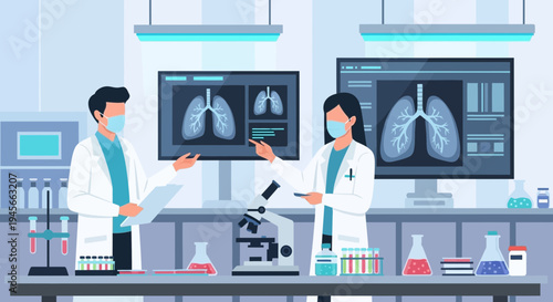 Medical professionals analyzing lung scan results.