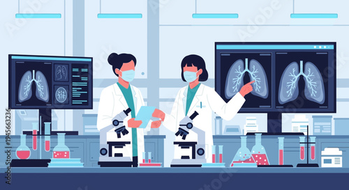 Medical professionals analyzing lung scan images.