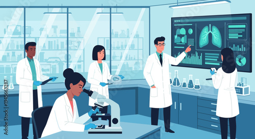 Scientists in a laboratory setting working together.