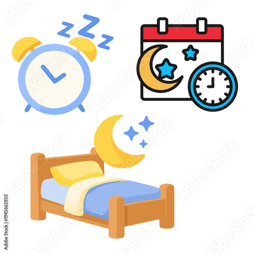 Bedtime and Sleep Cycle Concept Illustration Set