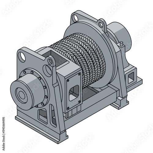 Industrial Winch with Cable and Gearbox.