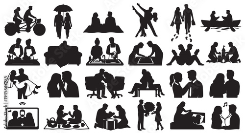 Romantic couples silhouettes set