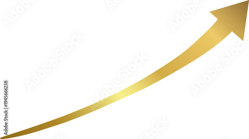 Fotografi A golden arrow curves upward on a transparent background, symbolizing growth and success, perfect for business and financial concepts with a bright, metallic sheen, PNG Three golden arrows pointing