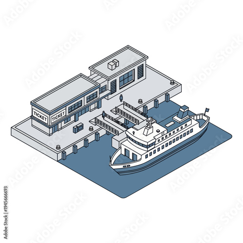 Isometric Illustration of Ferry Terminal Building.