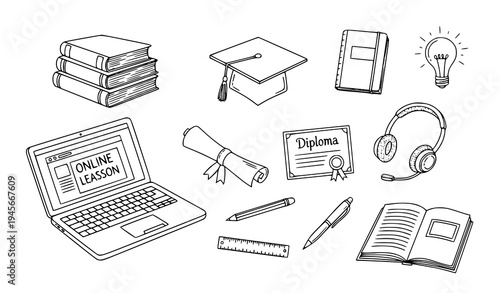A minimalist vector illustration of online education and learning tools