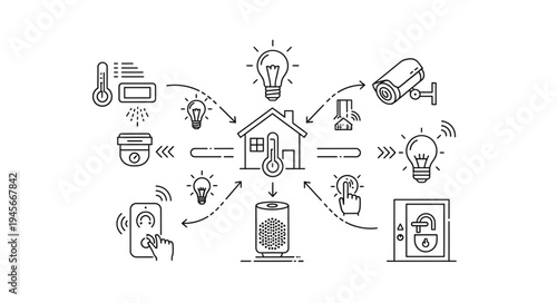 Smart Home Automation System Sketch - Connected Devices and Central Control.