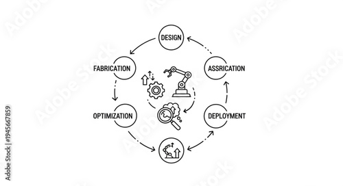 Automation Process Cycle with Robot Arm and Gears Illustration.