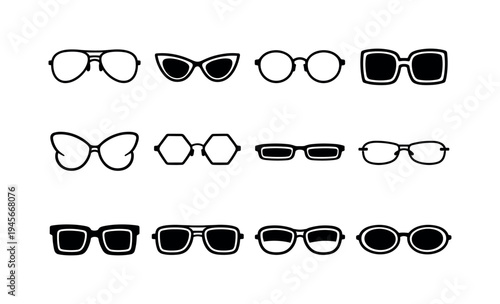 Fashion sunglasses styles: aviator sunglasses, cat eye sunglasses, round vintage sunglasses, square oversized sunglasses, butterfly sunglasses, geometric hexagon sunglasses, narrow rectangle