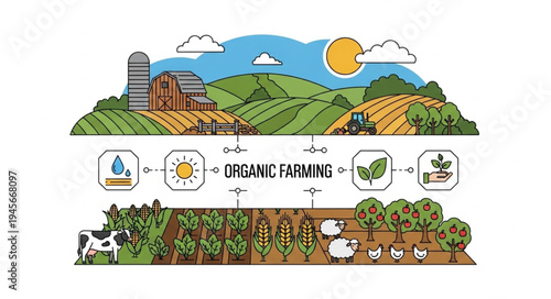 Organic Farming Illustration - Sustainable Agriculture and Natural Processes.