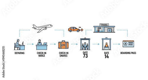 Airport Journey Illustration - From Booking to Boarding Gate.