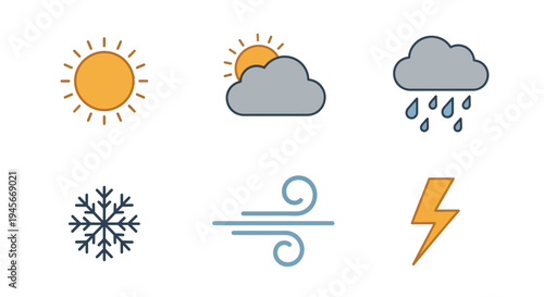 Weather forecast icons on white background.