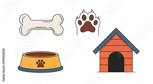 Dog Bone Food Bowl House Pet.