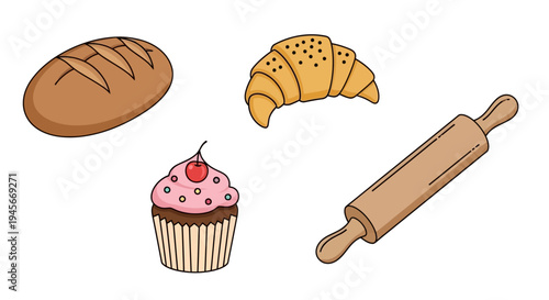 Colorful pastry and baking items collection.