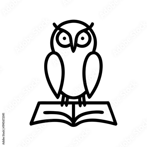Owl reading a book vector illustration for education and learning concept line art graphic design icon char