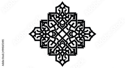 Intricate black geometric design resembling a stylized symmetrical cross or flower