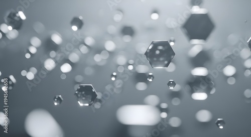 Wallpaper Mural Floating Hexagonal Abstract Shapes Under Bright Lighting and Gray Scale Background With Blurred Bokeh Effect Design Torontodigital.ca