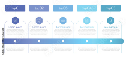 Minimalist 5 step infographic template for business presentations and reports. Clean linear design with five connected segments, ideal for workflow visualization, process steps, timelines.