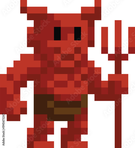 A devil or demon monster fantasy cartoon character in a video game sprite pixel art style. 20 squares wide by 22 high.