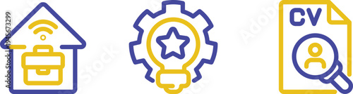 Icons representing home automation, system configuration, and resume review