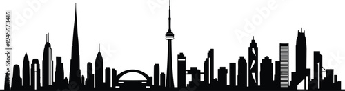 Modern city skyline silhouettes with famous skyscrapers and towers, urban architecture panorama, downtown buildings cityscape, metropolitan skyline illustration collection