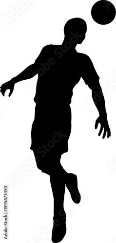 A football soccer player sports man in silhouette heading the ball.