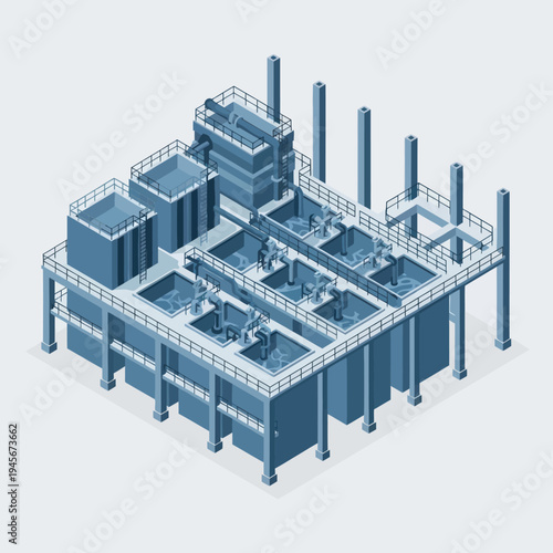 Industrial Facility 3D Model with Pipes and Tanks.