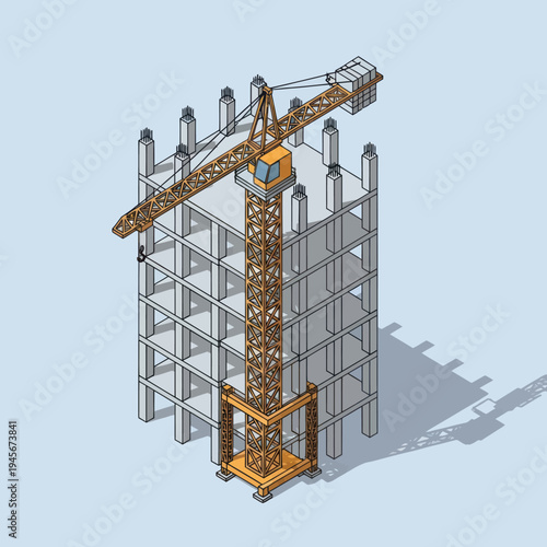 3D Rendering of Construction Rebar Cage with Crane.