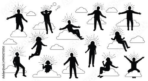 People levitating and reaching for light a striking silhouette