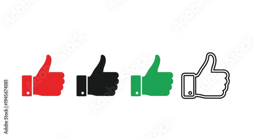 Four thumbs up icons in different colors a striking silhouette