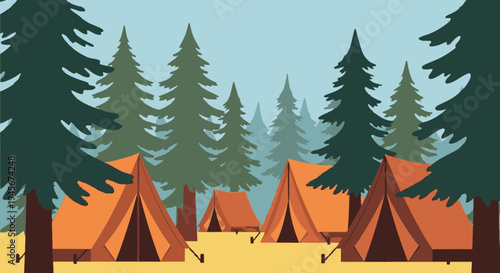 Tents in Forest Camping Scene Illustration.