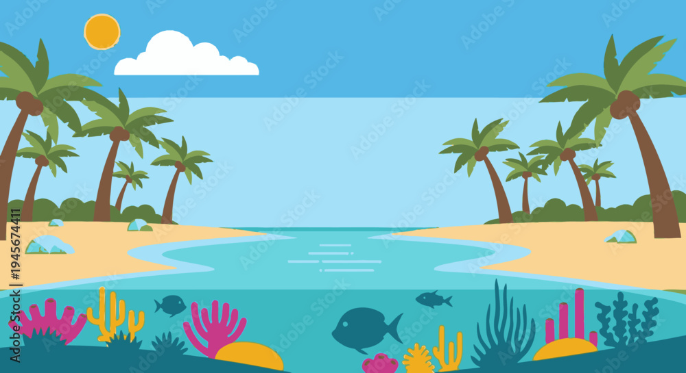 Fototapeta premium Tropical Beach Scene with Coral Reef.