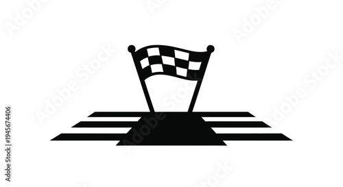 A black finish line with a checkered flag stark silhouette