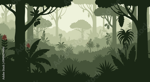 Tropical Forest Landscape with Trees and Foliage.