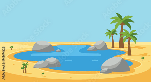 Tropical Island with Palm Trees and Lagoon.