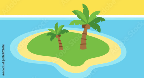 Tropical Island with Palm Trees Illustration.