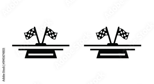 Two racing finish lines with checkered flags a striking silhouette