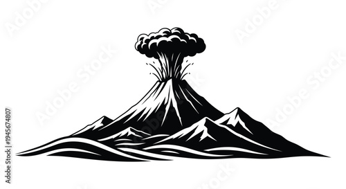 Dramatic volcanic eruption with mountain range a striking silhouette