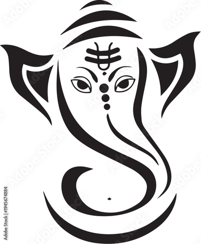 Minimal Black Line Art of Lord Ganesha on White Background