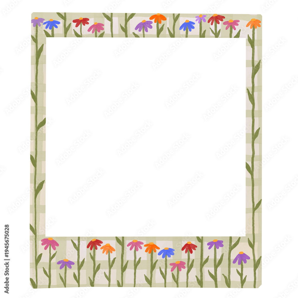 Fototapeta premium Floral flowers frame illustration with leaves spring